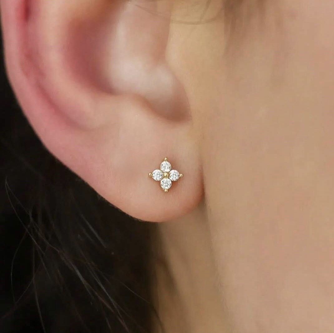Four Petal Crystal Cluster Stud Earrings