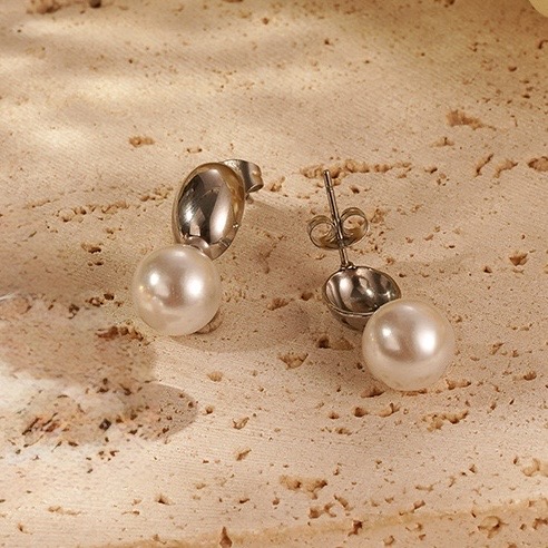 Silver Chunky Dome Drop Pearl Earring
