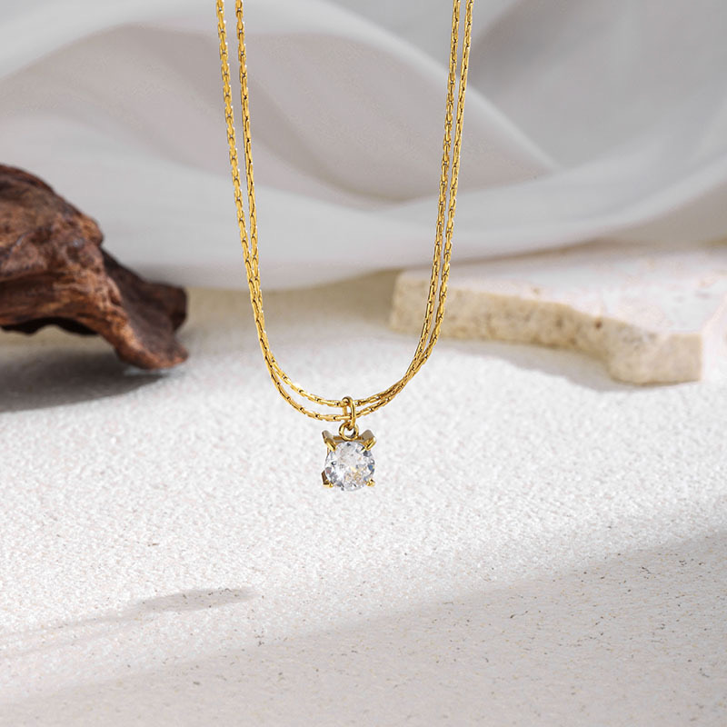 Layered Chain Solitaire Crystal Necklace