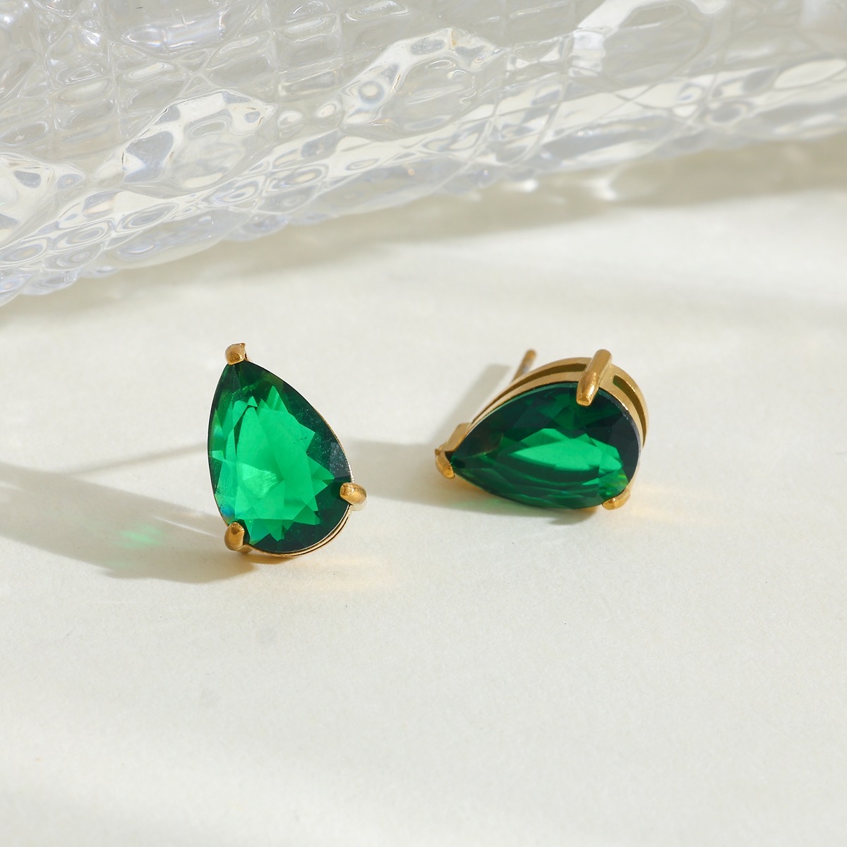 Emerald Green Pear Cut Crystal Stud Earring