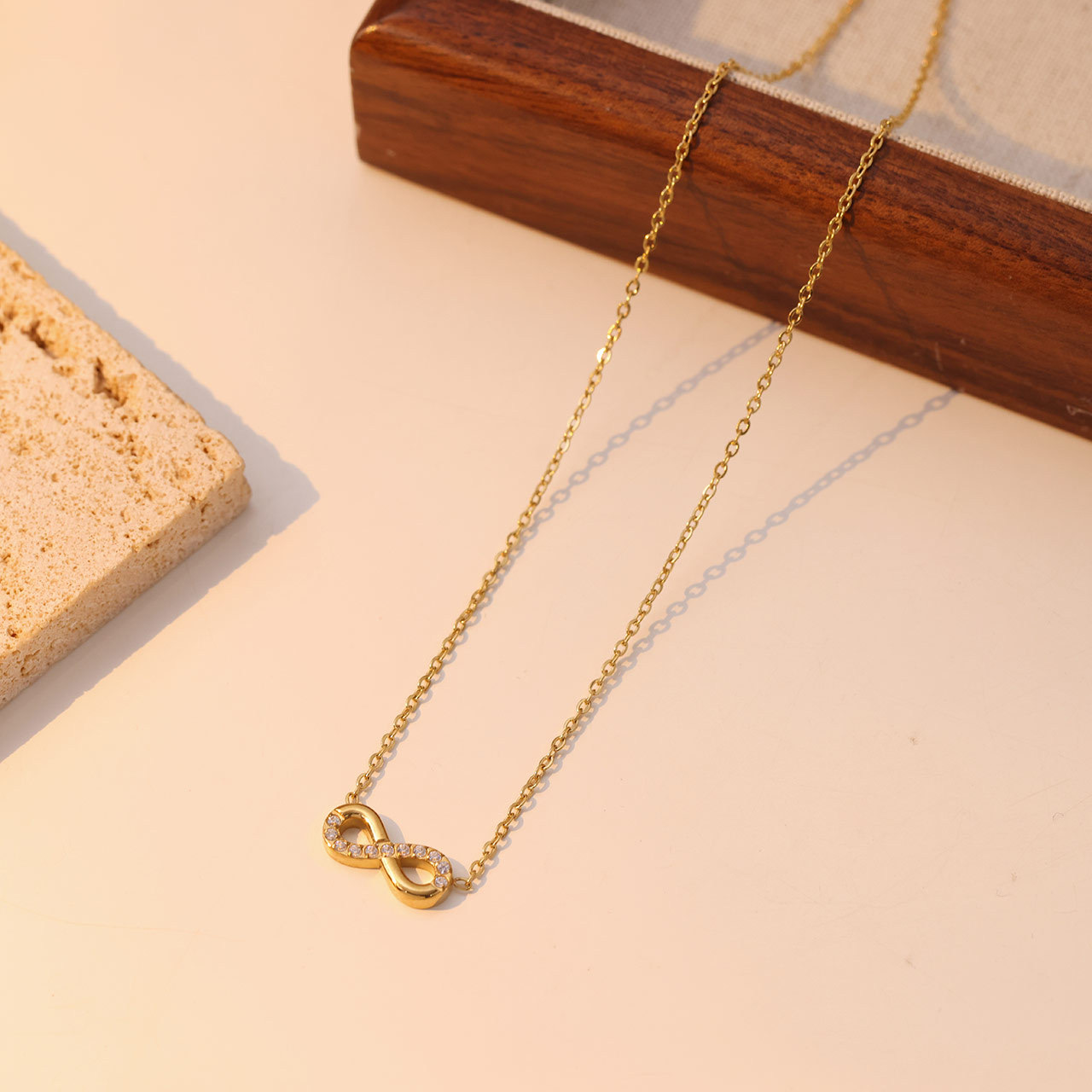 Golden Crystal Infinity Pendant Necklace