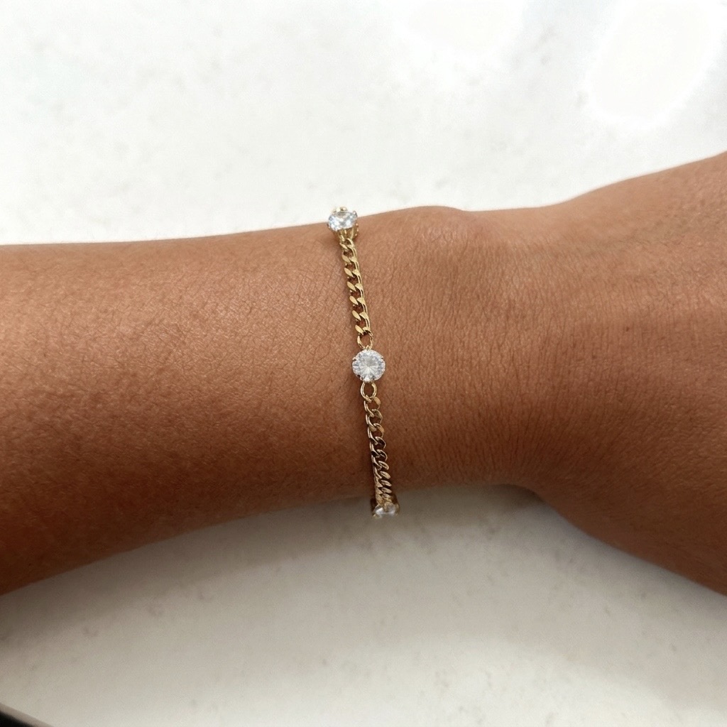 Curb Chain Solitaire Crystal Bracelet