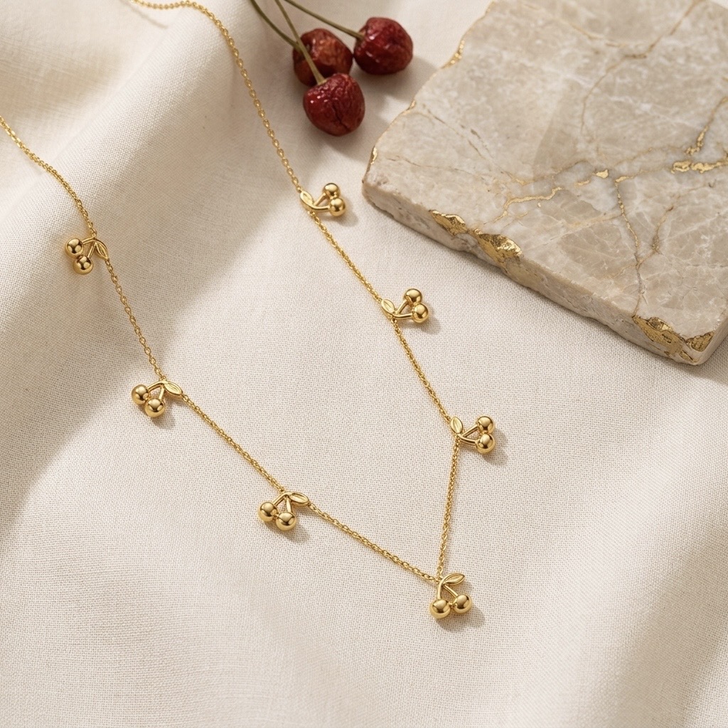 Sculpted Cherry Charm Station Necklace
